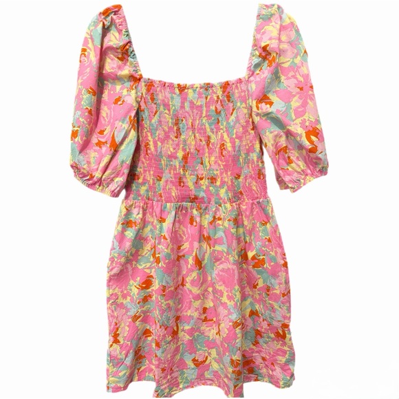 Charles Henry Pink Floral Sweetheart Cutout Dress | Smocked Back | L | Like New - Picture 4 of 9